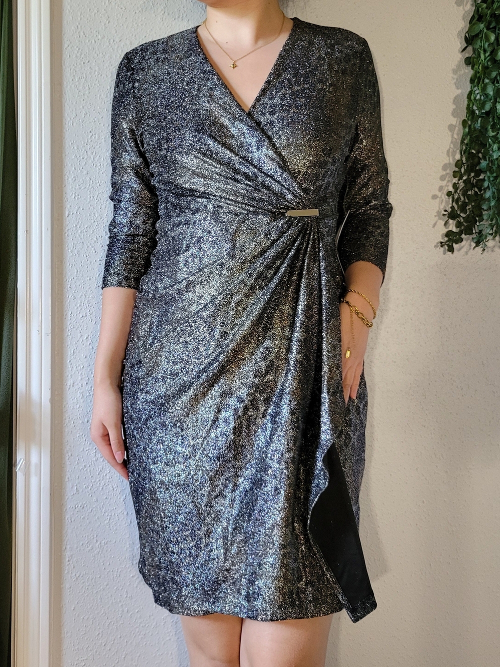 Shimmer Cheetah Wrap-Style Dress